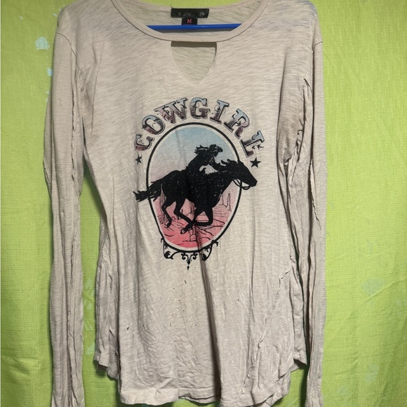 Rock & Roll Cowgirl Tops - Rock & Roll Cowgirl Cream Long Sleeve Tee